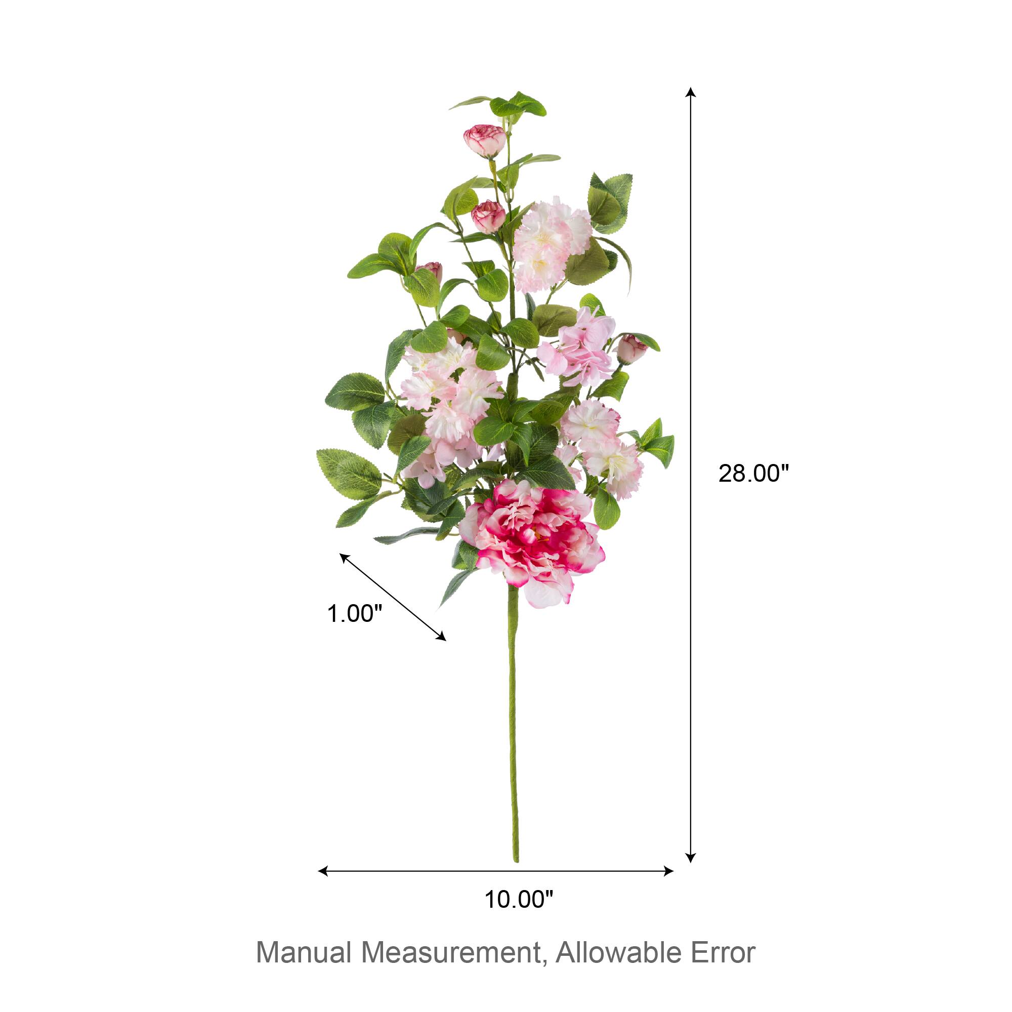 Glitzhome® 28" Pink Hydrangea, Peony & Cherry Blossom Picks, Set of 2